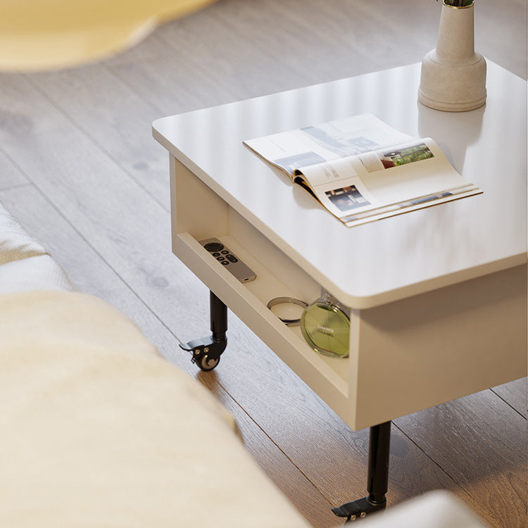 Zeitgenössischer nordischer quadratischer Holztisch aus Legierung mit anhebbarem Endtisch, 1 Ablage für das Wohnzimmer 