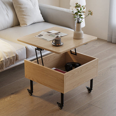 Zeitgenössischer nordischer quadratischer Holztisch aus Legierung mit anhebbarem Endtisch, 1 Ablage für das Wohnzimmer 