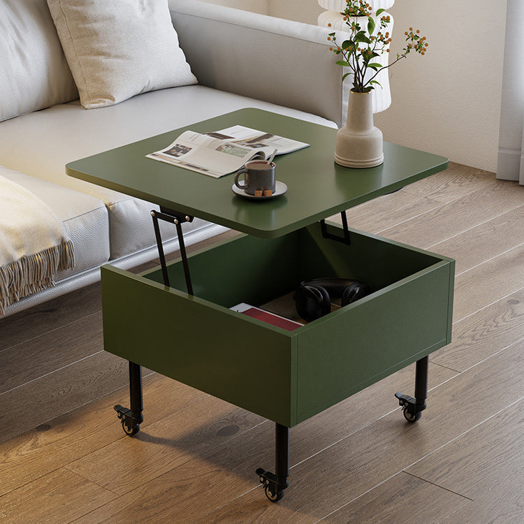 Zeitgenössischer nordischer quadratischer Holztisch aus Legierung mit anhebbarem Endtisch, 1 Ablage für das Wohnzimmer 