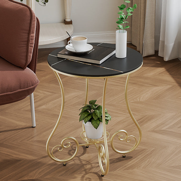 Zeitgenössischer nordischer runder Platten-Eisen-Stahl-Beistelltisch mit 1 Regal für das Wohnzimmer 