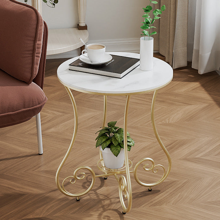 Zeitgenössischer nordischer runder Platten-Eisen-Stahl-Beistelltisch mit 1 Regal für das Wohnzimmer 