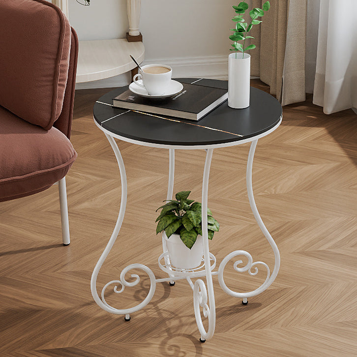 Zeitgenössischer nordischer runder Platten-Eisen-Stahl-Beistelltisch mit 1 Regal für das Wohnzimmer 
