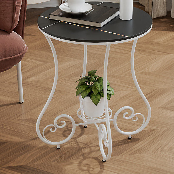 Zeitgenössischer nordischer runder Platten-Eisen-Stahl-Beistelltisch mit 1 Regal für das Wohnzimmer 