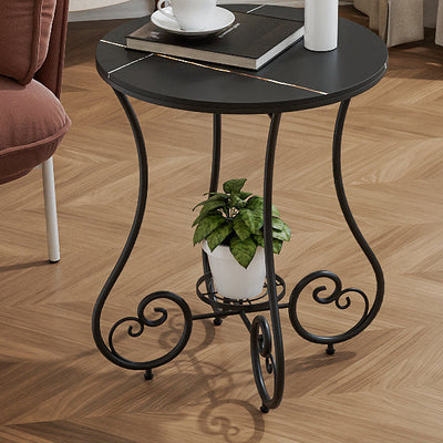 Zeitgenössischer nordischer runder Platten-Eisen-Stahl-Beistelltisch mit 1 Regal für das Wohnzimmer 