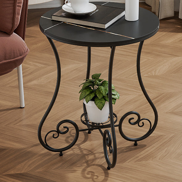 Zeitgenössischer nordischer runder Platten-Eisen-Stahl-Beistelltisch mit 1 Regal für das Wohnzimmer 