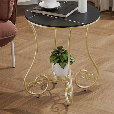 Zeitgenössischer nordischer runder Platten-Eisen-Stahl-Beistelltisch mit 1 Regal für das Wohnzimmer 
