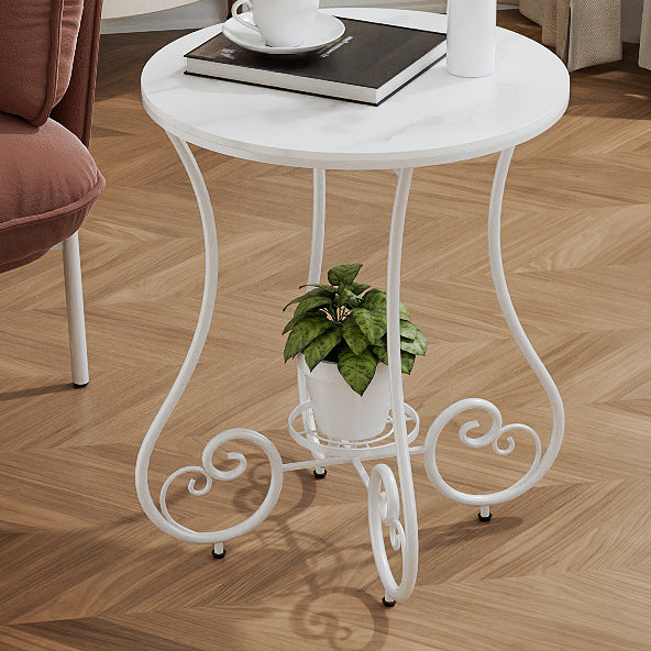 Zeitgenössischer nordischer runder Platten-Eisen-Stahl-Beistelltisch mit 1 Regal für das Wohnzimmer 