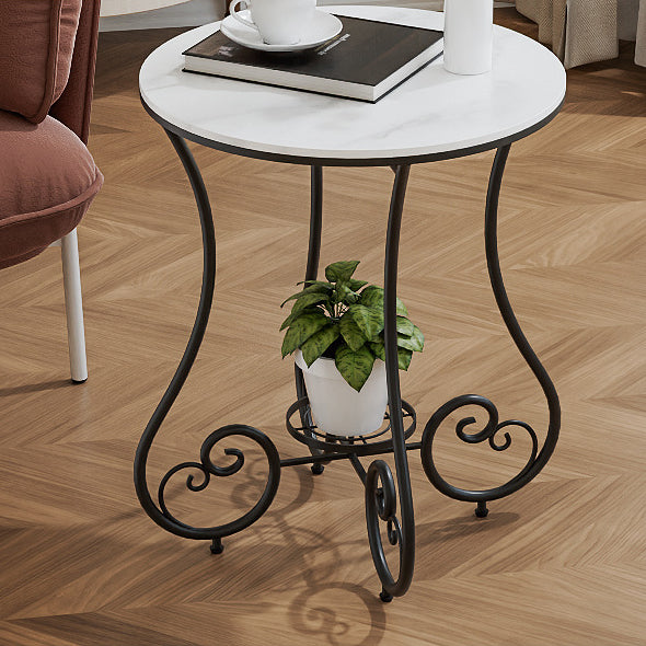 Zeitgenössischer nordischer runder Platten-Eisen-Stahl-Beistelltisch mit 1 Regal für das Wohnzimmer 