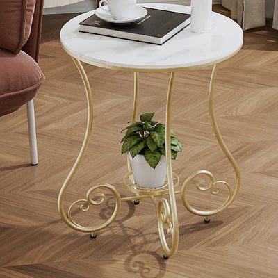 Zeitgenössischer nordischer runder Platten-Eisen-Stahl-Beistelltisch mit 1 Regal für das Wohnzimmer 