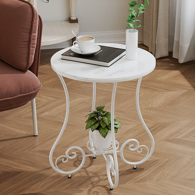 Zeitgenössischer nordischer runder Platten-Eisen-Stahl-Beistelltisch mit 1 Regal für das Wohnzimmer 