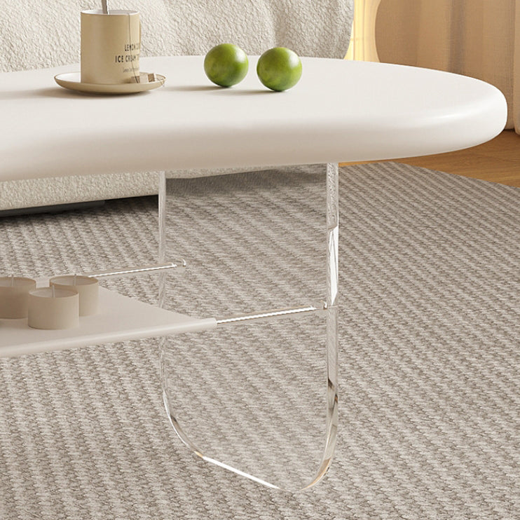 Moderner minimalistischer elliptischer Wolkentisch aus Acryl und PU-Leder mit 2 Ebenen für das Wohnzimmer 