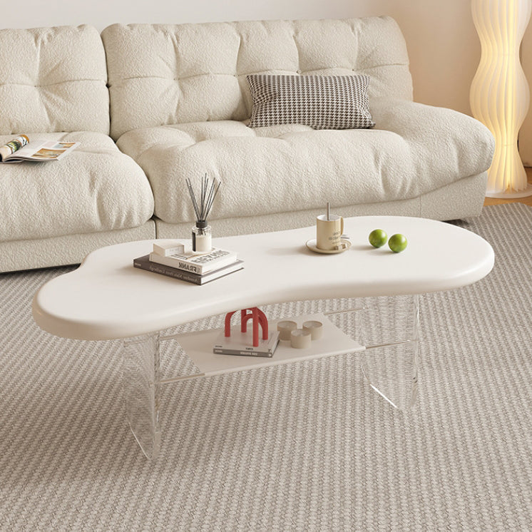 Moderner minimalistischer elliptischer Wolkentisch aus Acryl und PU-Leder mit 2 Ebenen für das Wohnzimmer 