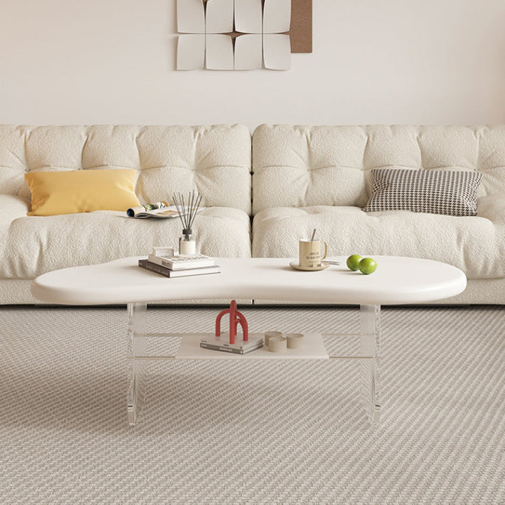 Moderner minimalistischer elliptischer Wolkentisch aus Acryl und PU-Leder mit 2 Ebenen für das Wohnzimmer 