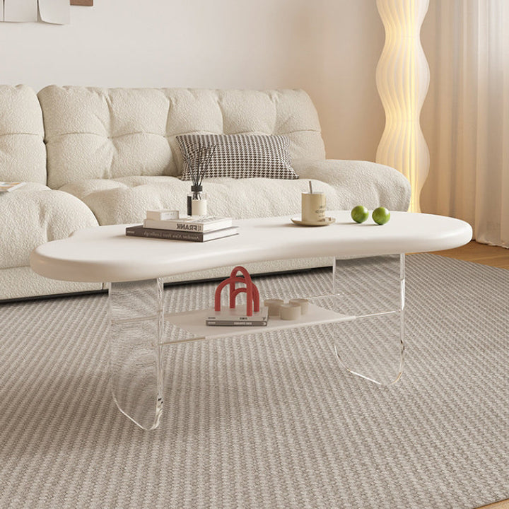 Moderner minimalistischer elliptischer Wolkentisch aus Acryl und PU-Leder mit 2 Ebenen für das Wohnzimmer 
