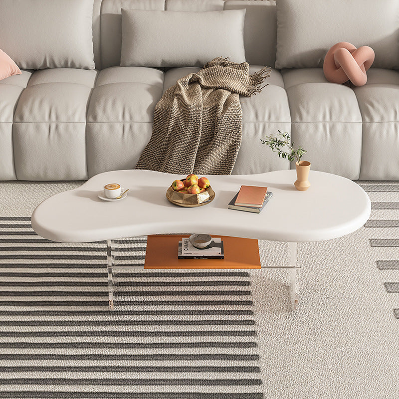 Moderner minimalistischer elliptischer Wolkentisch aus Acryl und PU-Leder mit 2 Ebenen für das Wohnzimmer 