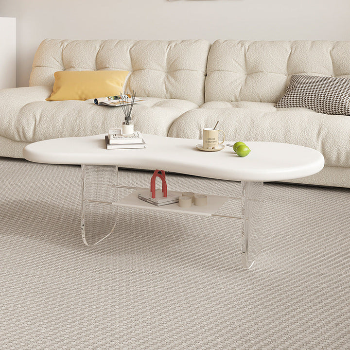 Moderner minimalistischer elliptischer Wolkentisch aus Acryl und PU-Leder mit 2 Ebenen für das Wohnzimmer 