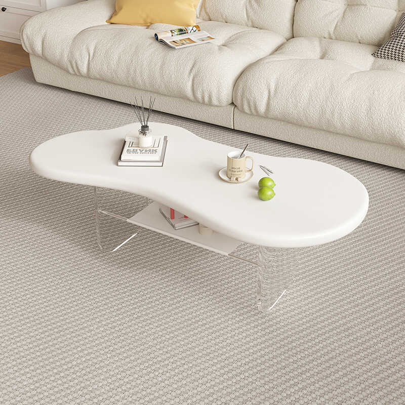 Moderner minimalistischer elliptischer Wolkentisch aus Acryl und PU-Leder mit 2 Ebenen für das Wohnzimmer 