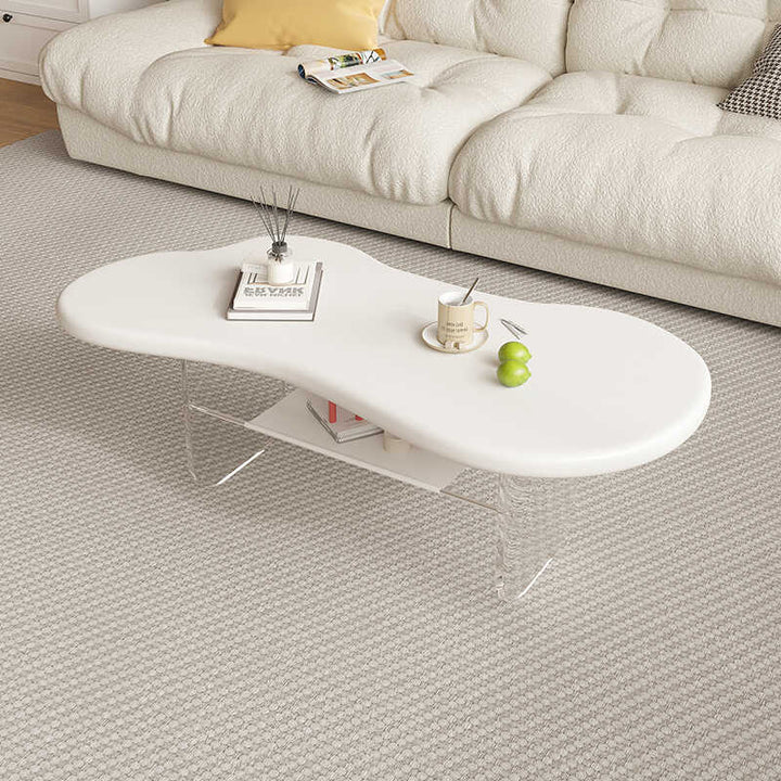 Moderner minimalistischer elliptischer Wolkentisch aus Acryl und PU-Leder mit 2 Ebenen für das Wohnzimmer 