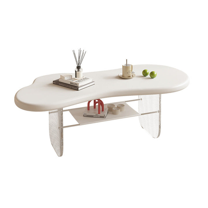 Moderner minimalistischer elliptischer Wolkentisch aus Acryl und PU-Leder mit 2 Ebenen für das Wohnzimmer 