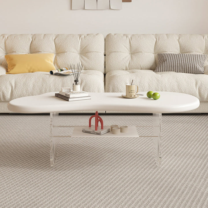 Moderner minimalistischer elliptischer Wolkentisch aus Acryl und PU-Leder mit 2 Ebenen für das Wohnzimmer 