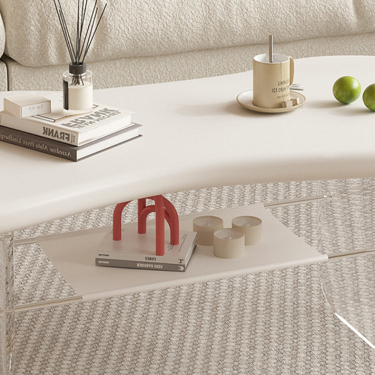 Moderner minimalistischer elliptischer Wolkentisch aus Acryl und PU-Leder mit 2 Ebenen für das Wohnzimmer 