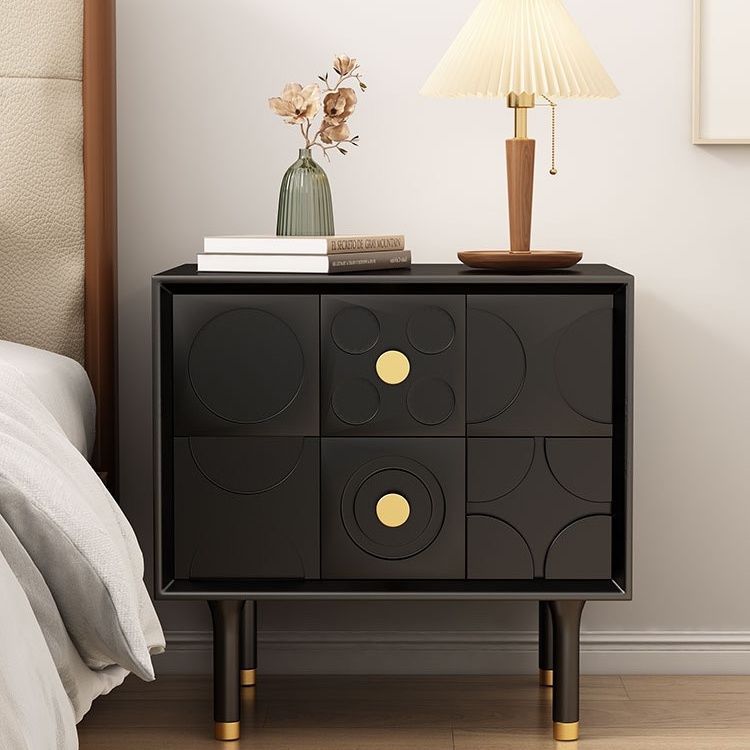 Table de nuit rectangulaire arabesque en bois et acier inoxydable contemporain rétro à 2 tiroirs pour le chevet 
