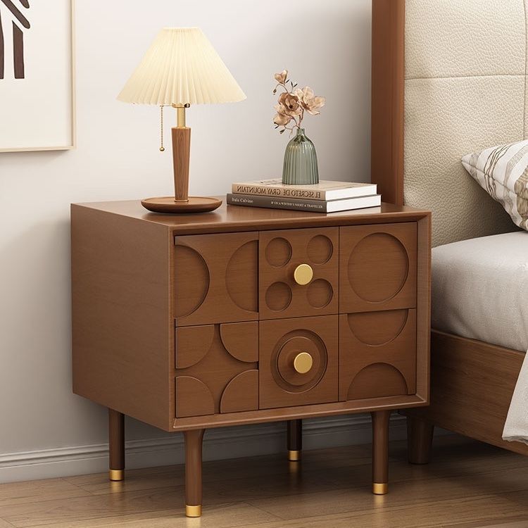 Table de nuit rectangulaire arabesque en bois et acier inoxydable contemporain rétro à 2 tiroirs pour le chevet 