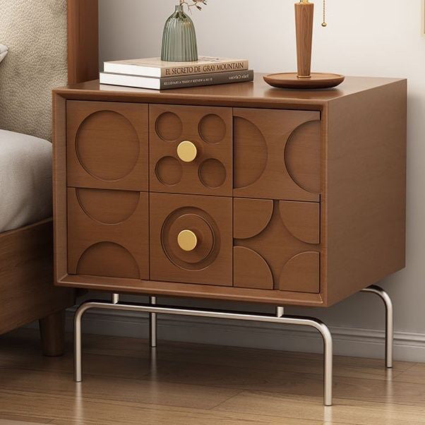Table de nuit rectangulaire arabesque en bois et acier inoxydable contemporain rétro à 2 tiroirs pour le chevet 