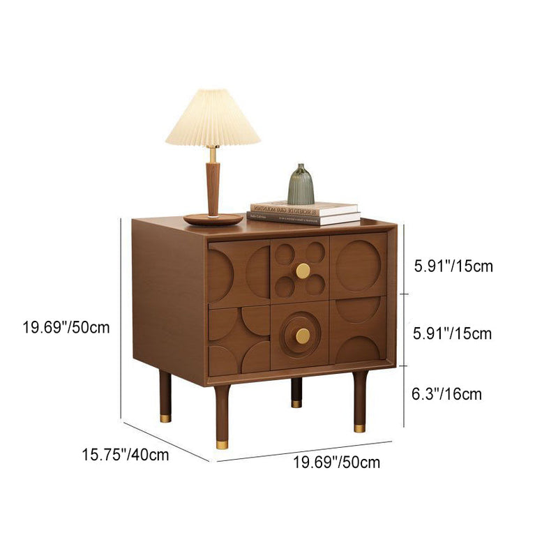 Table de nuit rectangulaire arabesque en bois et acier inoxydable contemporain rétro à 2 tiroirs pour le chevet 