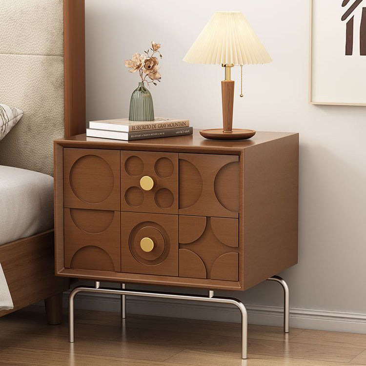 Table de nuit rectangulaire arabesque en bois et acier inoxydable contemporain rétro à 2 tiroirs pour le chevet 