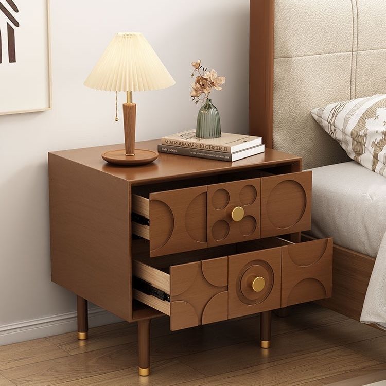 Table de nuit rectangulaire arabesque en bois et acier inoxydable contemporain rétro à 2 tiroirs pour le chevet 