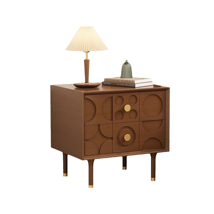 Table de nuit rectangulaire arabesque en bois et acier inoxydable contemporain rétro à 2 tiroirs pour le chevet 