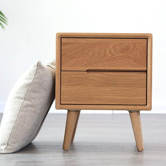 Table de nuit rectangulaire en bois massif minimaliste moderne à 2 tiroirs pour chevet 