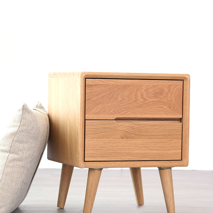 Table de nuit rectangulaire en bois massif minimaliste moderne à 2 tiroirs pour chevet 