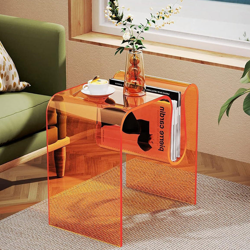 Moderner minimalistischer M-förmiger rechteckiger Acryl-Beistelltisch mit 1 Ablage für das Wohnzimmer 