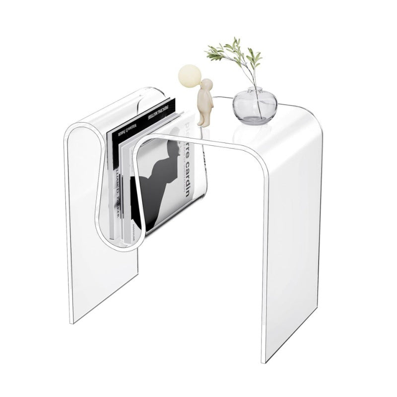 Moderner minimalistischer M-förmiger rechteckiger Acryl-Beistelltisch mit 1 Ablage für das Wohnzimmer 