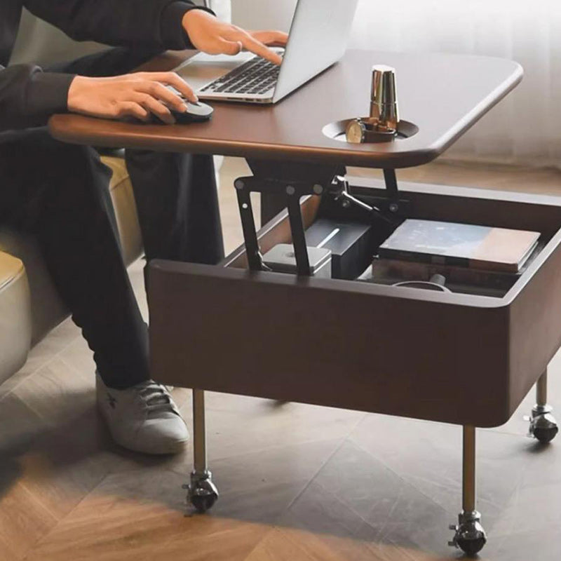 Table basse carrée contemporaine en bois de caoutchouc et acier inoxydable avec rangement à 2 niveaux, relevable pour salon 