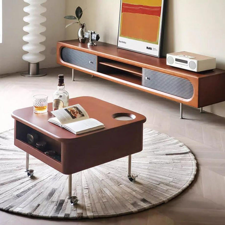 Table basse carrée contemporaine en bois de caoutchouc et acier inoxydable avec rangement à 2 niveaux, relevable pour salon 
