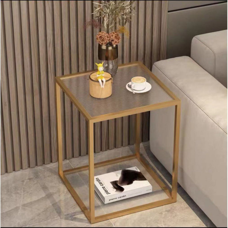 Table de bout en fer à deux niveaux avec plateau en verre renforcé carré minimaliste moderne pour salon 