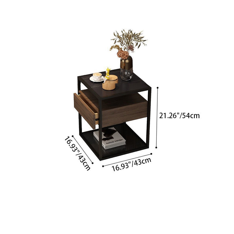 Table de bout en fer à deux niveaux avec plateau en verre renforcé carré minimaliste moderne pour salon 