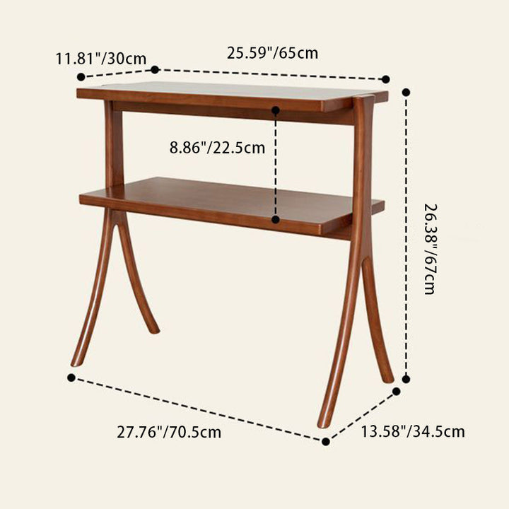 Zeitgenössischer Retro-Rechteckiger Y-förmiger Rahmen aus Massivholz Eisen Beistelltisch 2-stufig für Wohnzimmer 