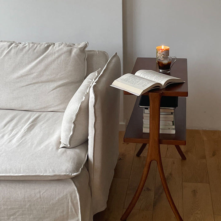 Zeitgenössischer Retro-Rechteckiger Y-förmiger Rahmen aus Massivholz Eisen Beistelltisch 2-stufig für Wohnzimmer 