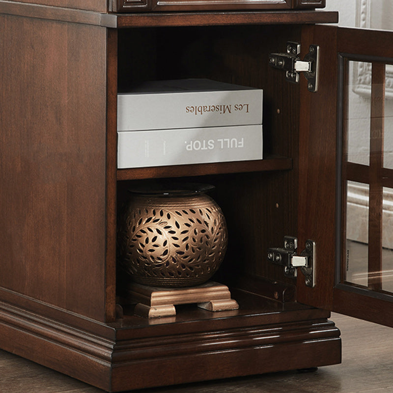 Contemporary Retro Rectangular Rubber Wood Fiberboard Metal Side Table 1-Drawer Cabinet For Bedroom