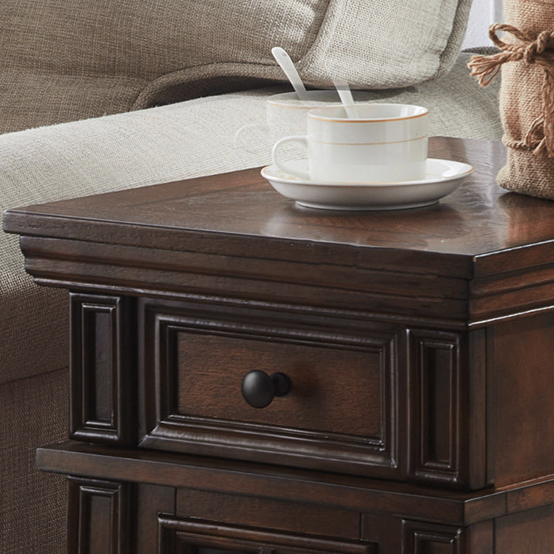 Contemporary Retro Rectangular Rubber Wood Fiberboard Metal Side Table 1-Drawer Cabinet For Bedroom