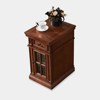 Contemporary Retro Rectangular Rubber Wood Fiberboard Metal Side Table 1-Drawer Cabinet For Bedroom