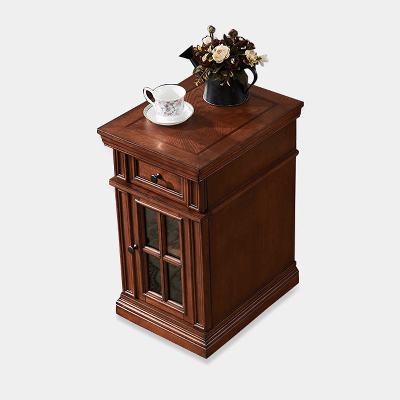 Contemporary Retro Rectangular Rubber Wood Fiberboard Metal Side Table 1-Drawer Cabinet For Bedroom