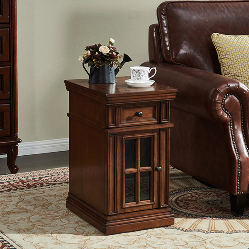Contemporary Retro Rectangular Rubber Wood Fiberboard Metal Side Table 1-Drawer Cabinet For Bedroom