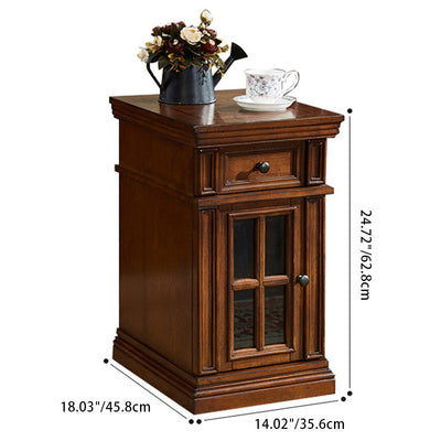 Contemporary Retro Rectangular Rubber Wood Fiberboard Metal Side Table 1-Drawer Cabinet For Bedroom