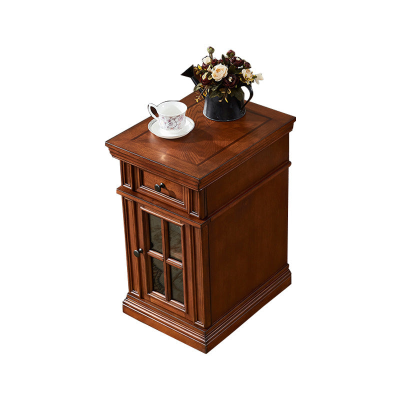 Contemporary Retro Rectangular Rubber Wood Fiberboard Metal Side Table 1-Drawer Cabinet For Bedroom
