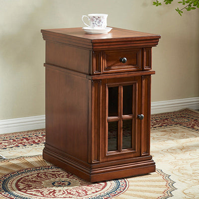 Contemporary Retro Rectangular Rubber Wood Fiberboard Metal Side Table 1-Drawer Cabinet For Bedroom